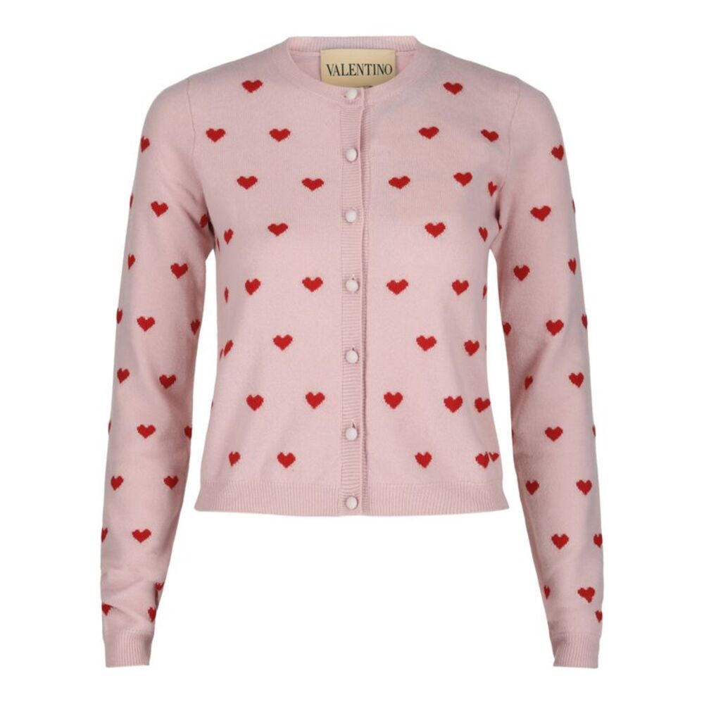 Valentino Heart Print Virgin Wool Cardigan Multi Womens